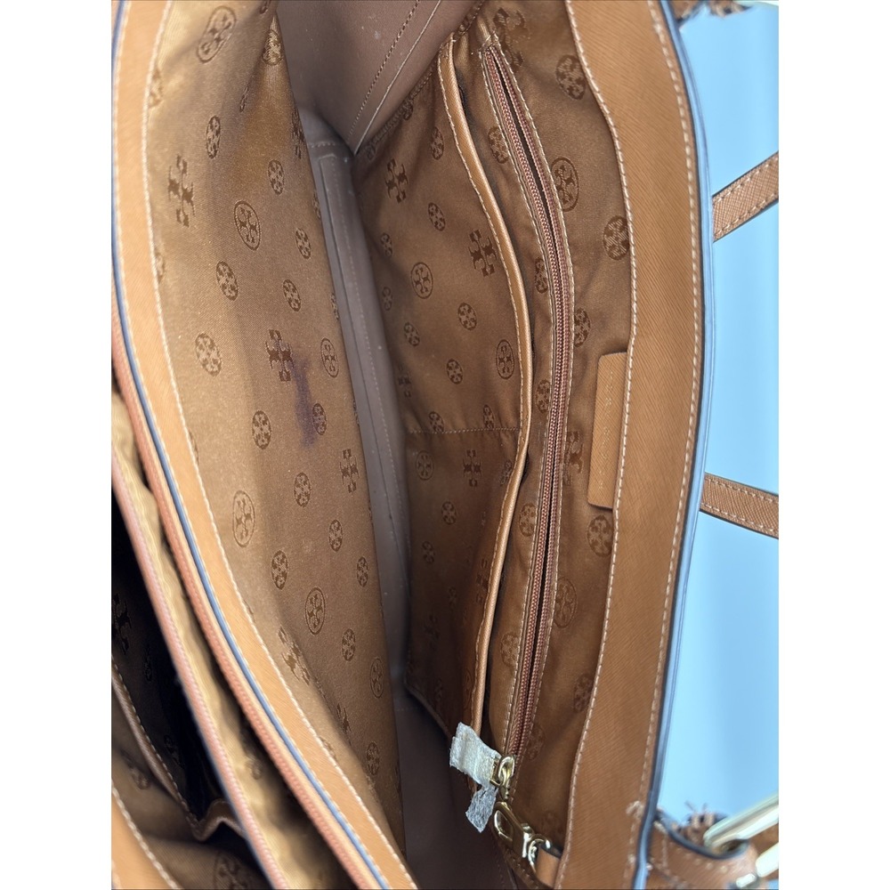 Tory Burch York Gold Buckle Saffiano Tan Leather Tote Brown Lg Carryall‎ HYS001 - Picture 7 of 16